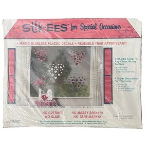 Vtg Stik-ees Window Clings confetti hearts code yy 90s Teacher School valentine